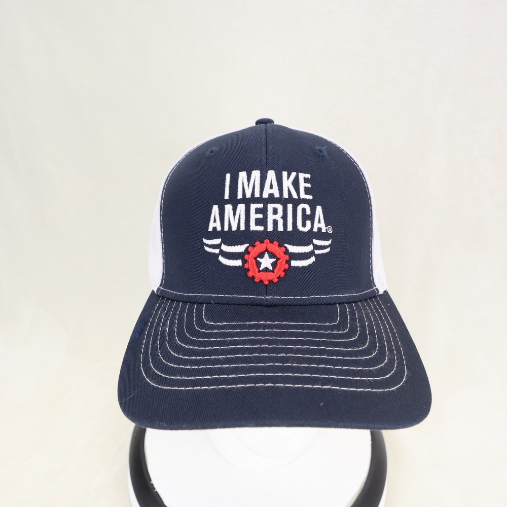 I Make America Navy White Snapback Trucker Hat Mesh Cap Triple Crown Products